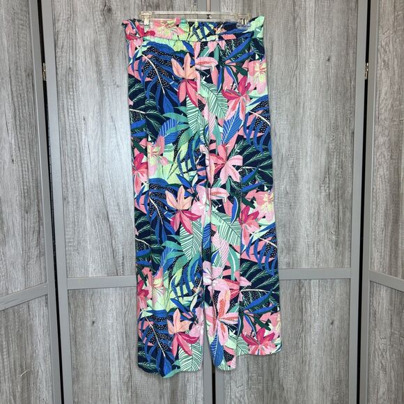 Loft Tropical Pants Pull On Wide Leg High Rise Pockets Size S - Picture 1 of 7